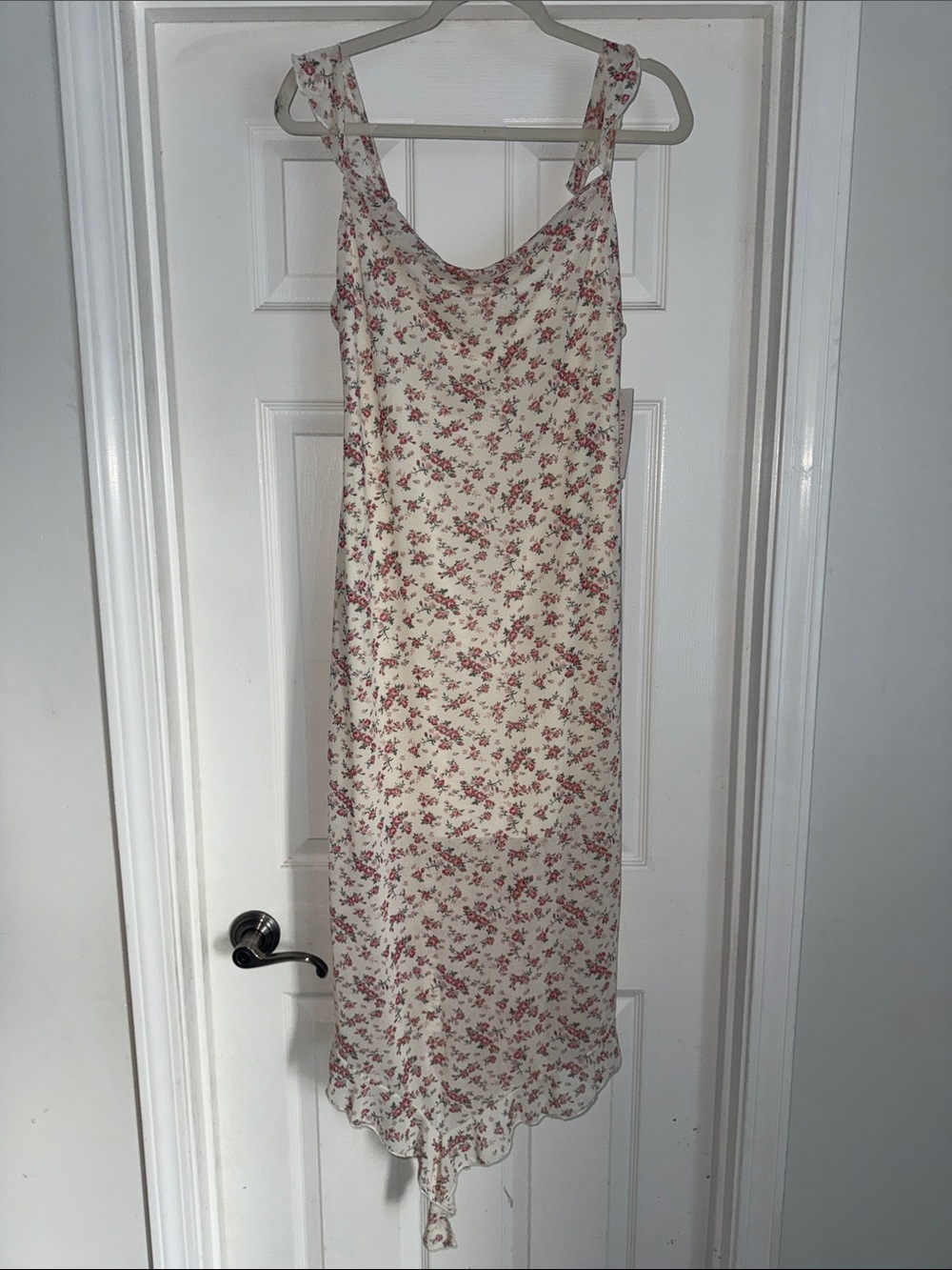 Kirious LA Cream Floral Slip Dress with dusty Pink Rose Print, built in slip